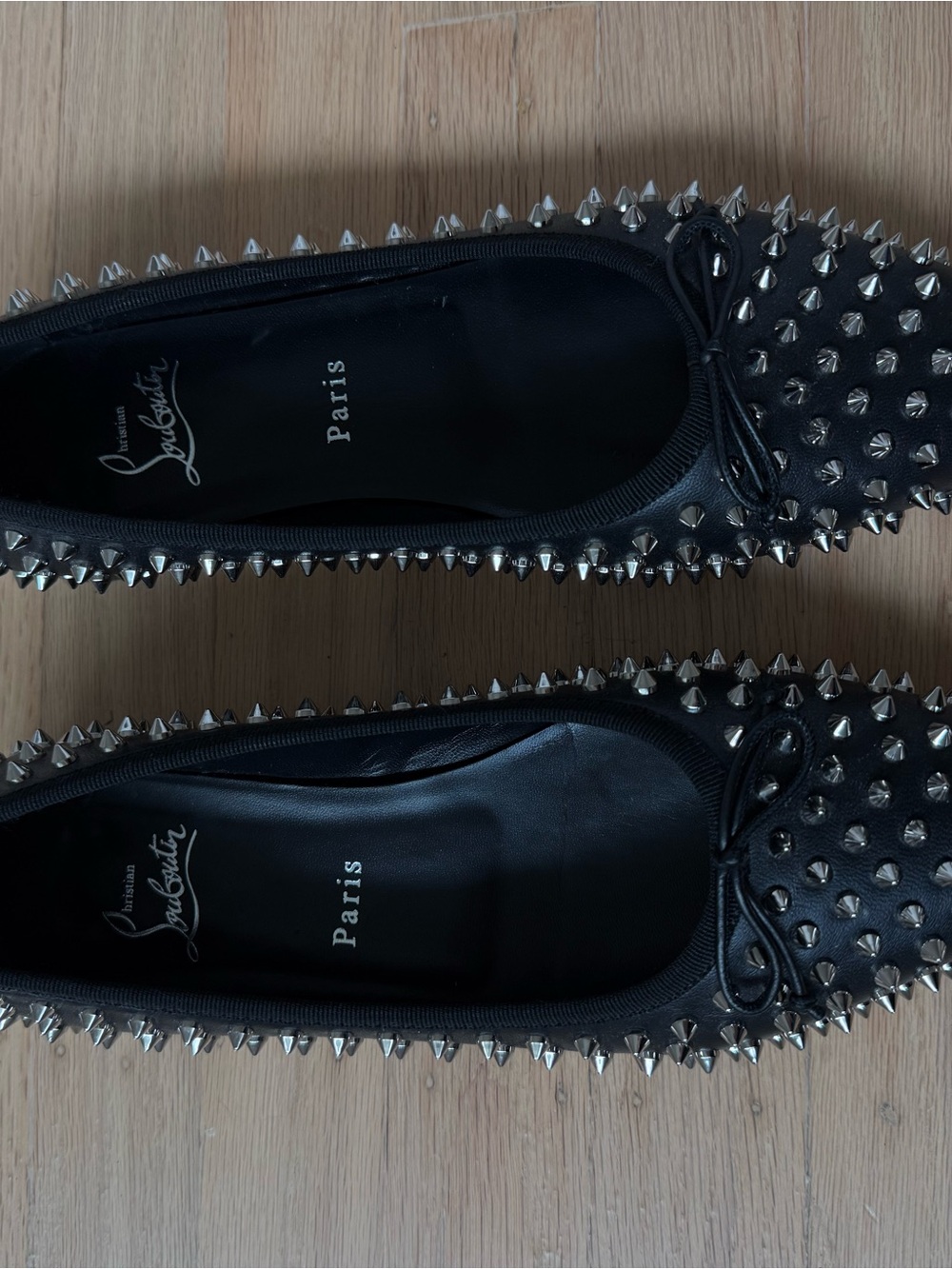 Christian Louboutin Black Studded Leather Ballet Flats with Red Sole - Picture 4 of 8